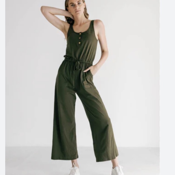 IMBODHI Ella Cotton Sleeveless Athleisure Jumpsuit Green Size Large - Picture 1 of 6